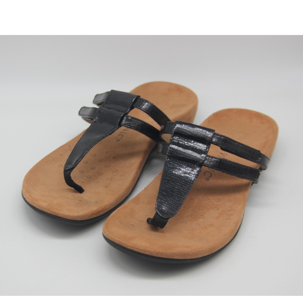 Vionic Women's Black T-Strap Orthopedic Adjustable Sandals Size 10 Elvia